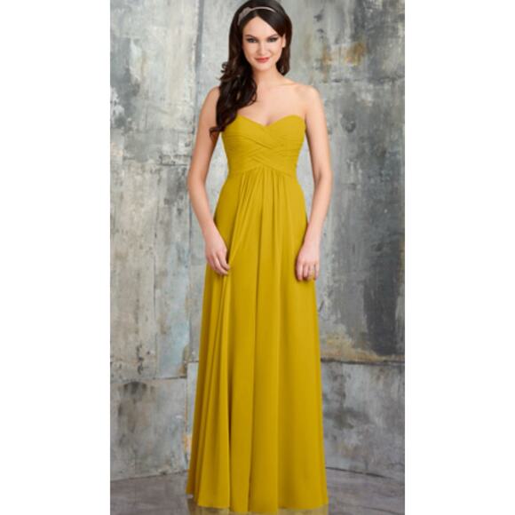 Bari Jay Dresses & Skirts - Bari Jay Bella Chiffon Sweetheart Bust Bridesmaid Maxi Dress Mustard